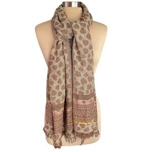 Codello Tan Heart Print Large Rectangular Scarf 72" x 28" Neutral Fall Casual
